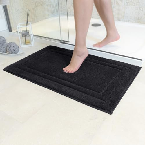 Decomira Badematte rutschfest | Als Badteppich Set kombinierbar | WC-Teppich Badezimmer-Teppich Bad-Vorleger waschbar | Duschvorleger waschbar Bad-Garnitur | Schwarz - 50x80 cm