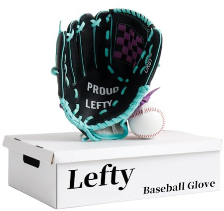 Urby Linkshänder-Baseballhandschuh, Linkshänder T-Ball-Handschuh für Linkshänder, nur für Linkswurf. T-Ball & Jugend-Baseballhandschuhe. Schwarz & Lila. 29,2 cm. Alter 7-11