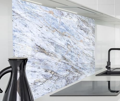 timalo Spritzschutz Wand für Herd, Küche Küchenrückwand Glasoptik | Acryl Glas 2mm | Glasrückwand Acrylglas Wandpaneele Rückwandschutz Platte | 120x80cm Blau Marmoriert