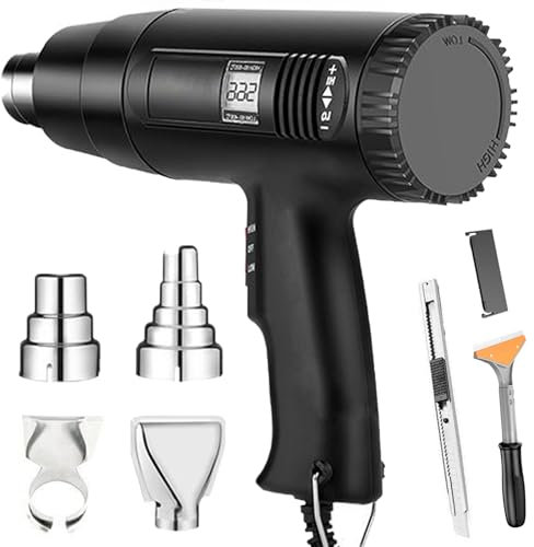 XoTiq Heat Gun, Heat Gun For Shrink Tubing, hot glue gun, Dual Temperature Settings 122℉~1112℉ (50℃- 600℃) pistola de calor with 4 Heat Gun Attachment Nozzles Kit for Shrink Wrap Crafts Epoxy Resin
