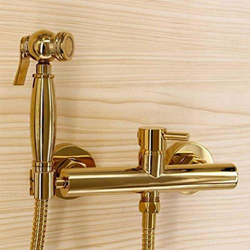 CAFIEDR Goldenes Messing-Bidet-Sprühset, Bidet-WC-Sitz-Sprühset, Spritzpistole, Autowäsche, Garten/Boden, Badezimmer, WC, Bidet-Duschset, Retro-Stil(Goldenes B)