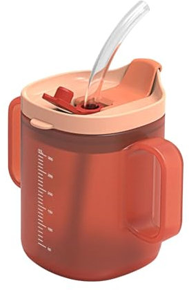 Borraccia per anziani, 300 ml, con manici, a prova di fuoriuscite, con coperchio e cannuccia, per pazienti, anziani, maternità, disabili