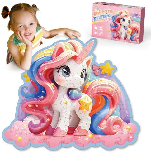 Kiztoys Einhorn Bodenpuzzles Spielzeug für Mädchen - Einhorn Geschenke für Kinder 3 4 5 6 7 8 Jahren, 45 Teile Großes Hübsches Pink Puzzles Spielzeug ab 3-8 Jahre