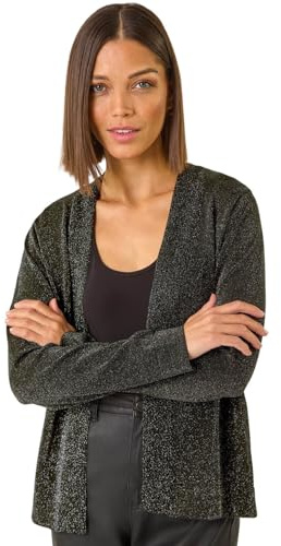 Roman Originals Shimmer Longline Knit Cardigan for Women UK - Ladies Everyday Autumn Winter Round Neckline Comfy Soft Evening Vacation Work Party Night Out - Bronze - Size 20