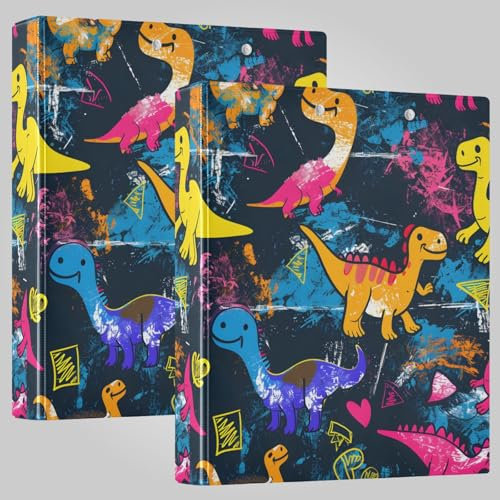 Ringbuch mit 3 Ringen, bunte Dinosaurier, zum Erstellen eines lustigen Cartoon-Zeichnens, 3,8 cm, 200 Blatt, A4-Papierbinder-Organizer für Zuhause, Schule, Büro, 2 Stück