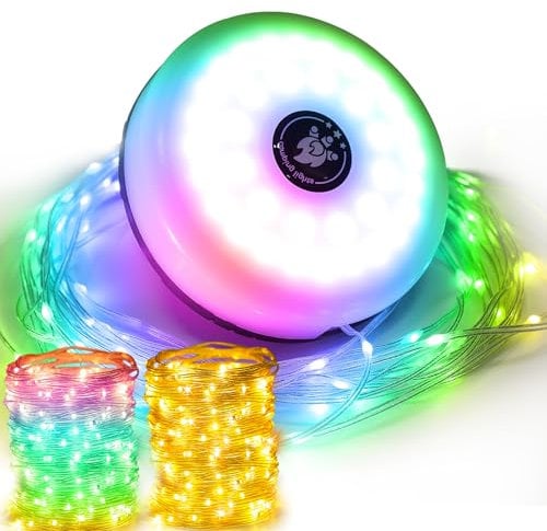Camping Lichterkette Aufrollbar 10M, 2000mAH USB Wiederaufladbare Tragbare Campinglampe Taschenlampe Wasserdichte Outdoor Lichterkette Magnetisch für Außen Zelt Wander Hof Deko Buntes Warmes