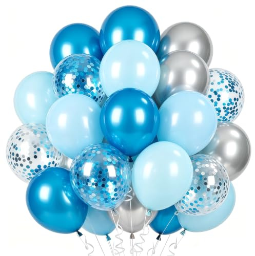 Luftballons Blau,60 Stück Ballons Blau Weiss,12 zoll Helium Luftballon Blau Weiß, Latexballons Blau Weiss Konfetti Ballons für Hochzeit Party Junge Geburtstag Dekorationen Kommunion Deko