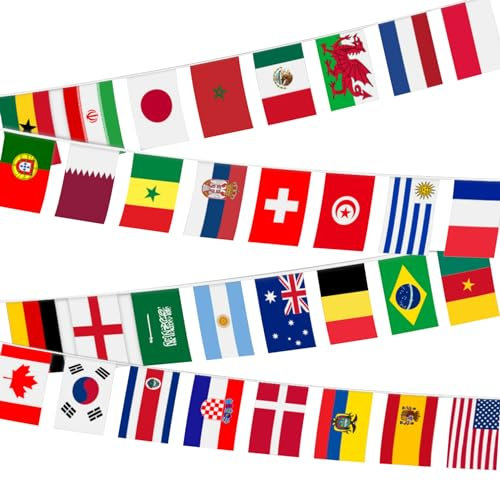 Flag -Banner 95ft 100 Flaggen lebendige Landflaggen wasserdichte Banner Fade Resistant International für Party Sport Event Feiern, kurz