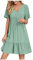 HAOLEI Robe Femme Chic Et Elegant Col V Manches Courtes éTé BohèMe Tunique Robe Ample A-Line Mi-Longue Dress Grande Taille DéContractéE Robes Couleur Unie Taille Haute Robes pour FêTer Vacances Plage
