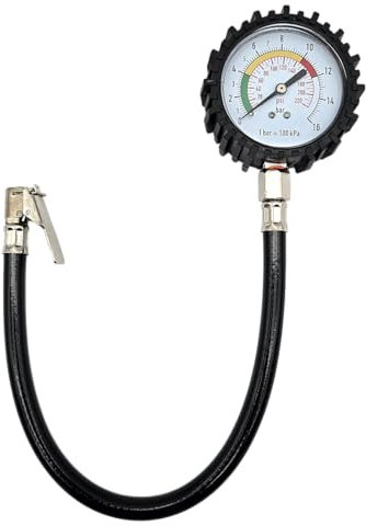 HERO Reifendruckmesser Reifendruckprüfer Auto Luftdruckprüfer mit Flexiblem Schlauch Manometer 15bar Reifendruck Prüfer Druckprüfer Mechanischer Luftdruckmesser für Schrader-Ventil Auto, Fahrrad