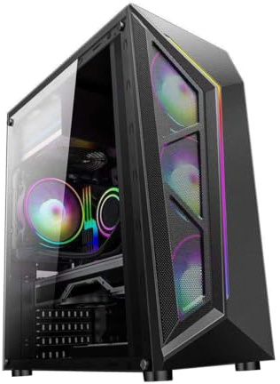 UKCOCO Boîtier D'ordinateur ATX RGB Panneau Latéral Acrylique Transparent, Châssis Ventilé en Métal Filet, pour Pc De Bureau DIY, Gaming, Compatible Cartes Mères ATX Et Matx, Couleur Noire