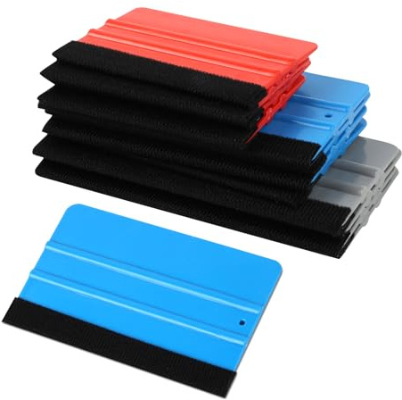 Rakel für Folie, Folien Rakel mit Filzrand | 12pcs Folierungs Werkzeug, für Getönte Autofenster Profi-Fensterfolie, 10 13 15 cm, Rot Blau Grau
