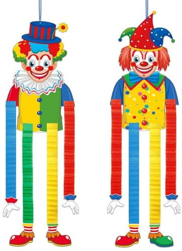 2 Stück Clown Deko Hängend, Clown Banner Karneval Deko Hängend Tür Wand Clown Faschingsdeko, Zirkus Clown Dekoration für Karneval, Zirkus Deko und Geburststagsparty