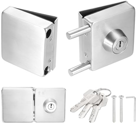 PATIKIL Glass Door Lock, 304 Stainless Steel Frameless Glass Door Square Lock Double Swing Type for 10-12mm Thickness with 3 Keys for Hotel Bathroom Shop, Silver