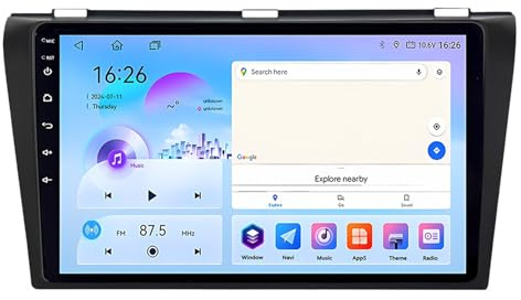 9 Pulgadas Doble DIN Android 15 Radio de Coche para Mazda 3 BK 2003-2009 con CarPlay Cámara de Respaldo Controles del Volante GPS Navi Enlace al Espejo(H8 8G+256G)