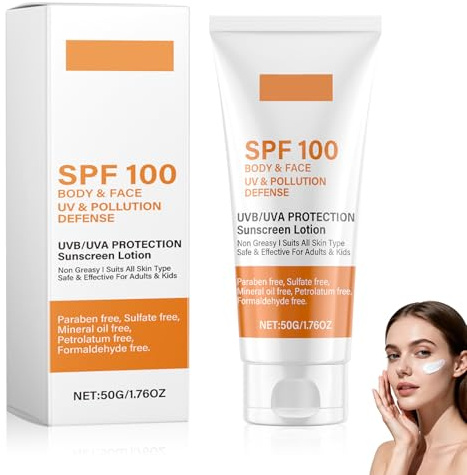 Sunscreen SPF 100, Protector Solar 100 SPF, Crema Solar Facial, Loción Solar con Protección UVA/UVB, Textura Ligera, Resistente al Agua y no Graso, para Todo Tipo de Piel