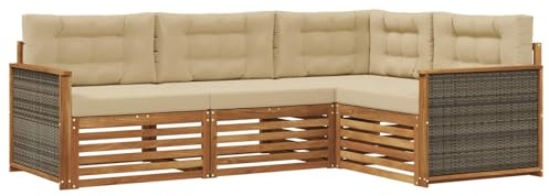 vidaXL Outdoor-Sofagarnitur mit Kissen 4 pcs Natur und Beige, Patio Lounge, modernes Outdoor-Sofa, wetterbeständige Eckbank, robuster Gartenmöbel, Bequeme Terrassenbestuhlung