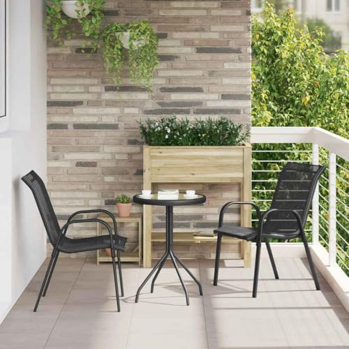 Mokuyary trädgård bistro-set 3-delat svart stål utomhus | Bord och 2 stolar sittgrupp, set med trädgårdsmöbler, balkongmöbler, utomhus, möbelset för terrass, balkong