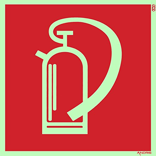 Symbolschild Feuerlöscher Orig. ANDRIS® DIN, BGV A8 Kunststoffplatte nachleuchtend + selbstklebend 150x150mm