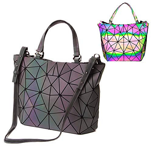 Parnerme Geometrische Handtaschen Damen Scherbe Gitter Design DamenTasche Einzigartige Geldb Schultertaschen Umh ngetaschen Regenbogen-holografischer Handtasche Damen Mittelgroß