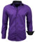 Subliminal Mode RN44 - Camisa, de planchado fácil, para hombre, cuello bicolor liso, manga larga, ceñida, para negocios, para regalo, Navidad y San Valentín, morado, XXL