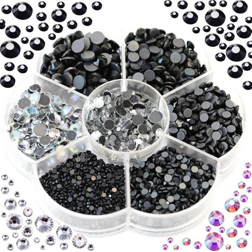 Blinginbox Hotfix Rhinestones, 3000pcs Clear Hotfix Gems Crystal Rhinestones for Clothes DIY Craft Sewing and Decorations, Round Mixed Sizes SS6-SS30(Jet)