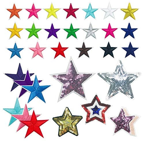 Woohome Bügelflicken Set, 31 PCS Stern Patches Aufkleber für T-Shirt Jeans Aufnäher Aufbügler Stickerei Bügelbilder Flicken Patches Applikation