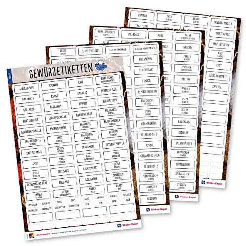 244 Gewürzetiketten Aufkleber - eckig - schwarz/transparen - Gewürz Etiketten selbstklebend & wasserfest | Gewürz Sticker | Für Gewürzgläser, Dosen und Regale - Edition 2022
