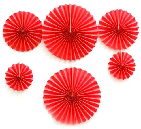 Happium 6 Pcs Paper Fans Set Assorted Colors Hanging Decorations Paper Garlands Ceiling Wall Decor Party Supply Photo Back Drop for Birthday Wedding Graduation Events Accessories Red