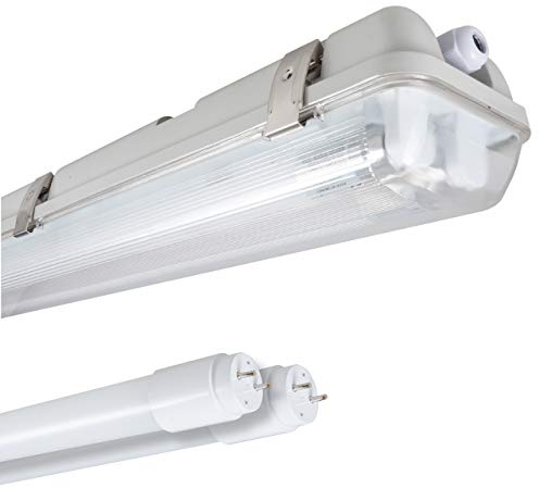 Proventa Feuchtraumleuchte mit 2 LED-Röhren 150 cm, 33 W, 6.120 Lumen, 4.000 K, IP65, 50.000h, IK08, Kunststoff grau, Flackerfrei