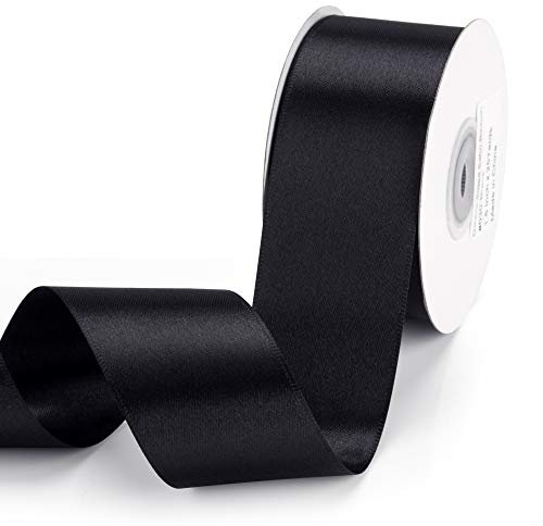 IHKFILAN Satinband, in Schwarz (38 mm x 22.86 m), matt glänzendes Geschenkband, edles Schleifenband zum Dekorieren & Basteln, zum Einpacken besonderer Geschenke, für Hochzeiten, Taufen, uvm