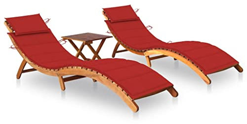 vidaXL 2X Akazienholz Massiv Sonnenliege mit Tisch Auflagen Klappbar Gartenliege Holzliege Liege Relaxliege Liegestuhl Gartenmöbel Strandliege