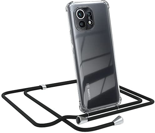 EAZY CASE Handykette kompatibel mit Xiaomi Mi 11 / Mi 11 5G Handyhülle mit Umhängeband, Handykordel mit Schutzhülle, Silikonhülle, Hülle mit Band, Stylische Kette mit Hülle für Smartphone, Schwarz