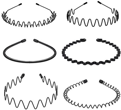 Flyftrey 6 Stück Unisex Metall Haarband, Schwarz Spring Wave Haarband, Rutschfestes Elastisches Stirnband, Haarbänder Haarreifen Haarschmuck Stirnband Zubehör für Outdoor Sports Yoga