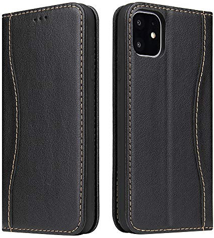 nincyee Genuine Leather Flip Case for iPhone 11 Pro Max,Classic Gun Leather Wallet Case Magnetic Closure Kickstand Card Slot