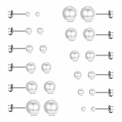 Diamday 12 Paar Faux Perlen Ohrstecker für Frauen Mädchen Runde Kugel Perlen Ohrringe ür Damen Hypoallergen Mischgrößen 4-12MM