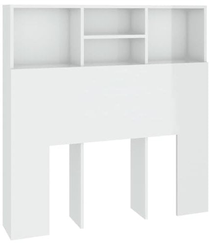 vidaXL Bett Kopfteil mit Ablagen und Regal - Wand-Kopfteil Bücherregal Betthaupt für Schlafzimmer - Hochglanz-Weiß 100x19x103,5cm