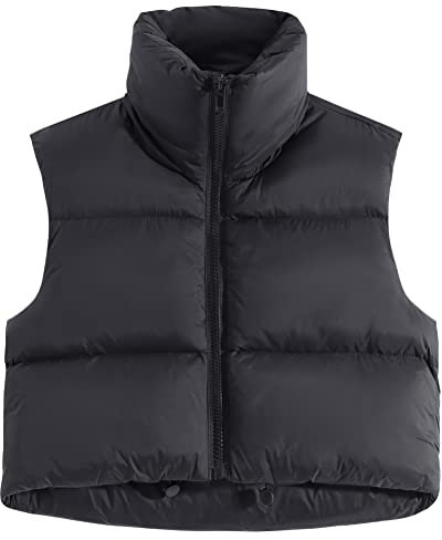 fuinloth Gilet da Donna Primaverile e Autunnale Smanicato Senza in Tinta Unita Giacca Senza Maniche Cappotti con Cerniera Nero M