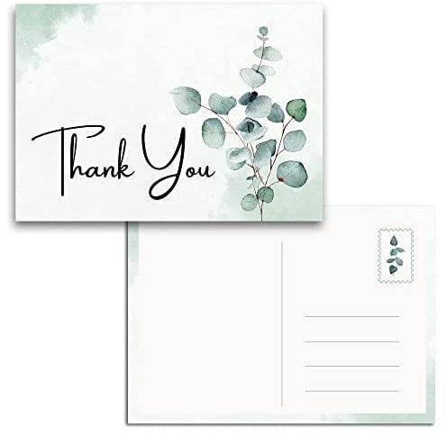 MAVANTO 20x Dankeskarten Hochzeit Eukalyptus - DIN A6 Postkarten Set als Danksagungskarten für feierliche Anlässe (Thank you)