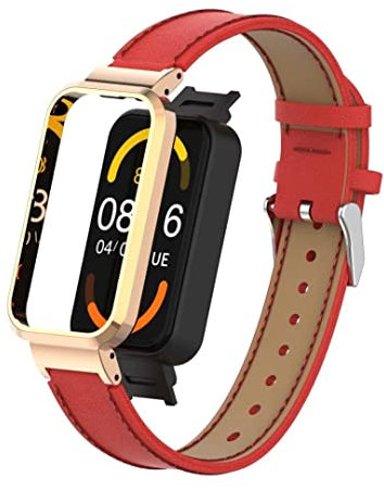 T-BLUER Redmi Smart Band Pro Cinturino,Pelle Sostituzione Braccialetto Banda Accessori con Telaio in Metallo per Xiaomi Redmi Smart Band Pro,Rosso