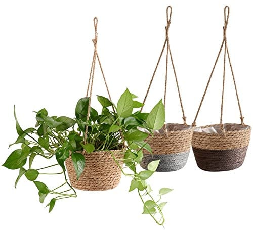 Liwein 3Pcs Hängende Pflanzgefäße, Blumentöpfe Hängende Hängender Pflanzerkorb Seegras Pflanzentopf für Sukkulenten Kakteen Kräuter im Innen und Außenbereich Hängende Pflanzgefäße