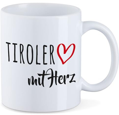 Huuraa Tasse Tiroler mit Herz Geschenk 330ml Weiß Tiroler Präsent