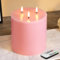 Eywamage 3 Docht Rosa Flammenlose Stumpenkerze mit Fernbedienung, Batterie LED Wachs Kerze Φ 6 H 6