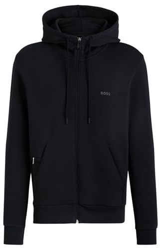 BOSS Herren Saggy Kapuzenjacke aus Stretch-Baumwolle mit Reißverschluss und Logo-Print