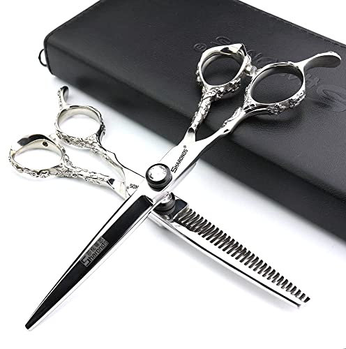 AXEMOORE Porfessional Linkshänder Haarschneideschere 6 Zoll Edelstahl Haarschere Scharfe Schere zum Haarschneiden Gut für Friseure, Männer, Frauen und Kinder (2-teiliges Set-C)