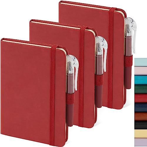 NIRMIRO Kleines Leder-Notizbuch-Journal mit Stift für schreibende Frauen, Mini-Taschen-Mini-Notizblock mit linierten Notizblättern, für Arbeit und Reisen, roter wasserdichter Ledereinband.