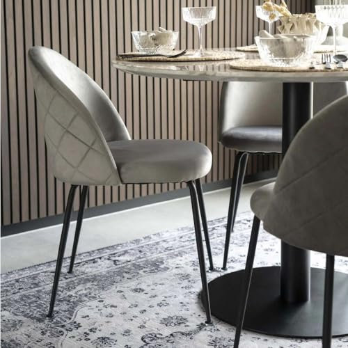 LEBENSwohnART Eleganter Stuhl GENF (2er Set) grau Samt Schwarze Metallbeine
