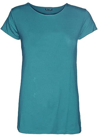 Womens Cap Short Sleeve Round Neck Plain T-shirt Fitted Tee Top Uk 8-26 (16, Teal)