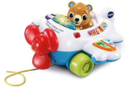 VTech - Super Avion des P'tits Loulous, Jouet à Tirer, Avion Enfant avec Pilote Ourson Qui Fait Tourner l'Hélice, Éveil Musical, Cadeau Bébé Dès 9 Mois - Contenu en Français
