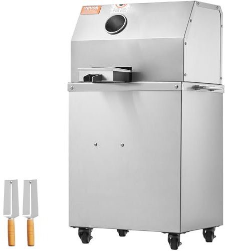 VEVOR Elektrischer Zuckerrohr-Entsafter, 800 W Zuckerrohr-Entsafter mit 300 kg/h hoher Leistung, 3 Edelstahlwalzen, 62 mm Großer Einlass, inkl. Schälmesser Zuckerrohr Entsafter Rollbar Gewerblich